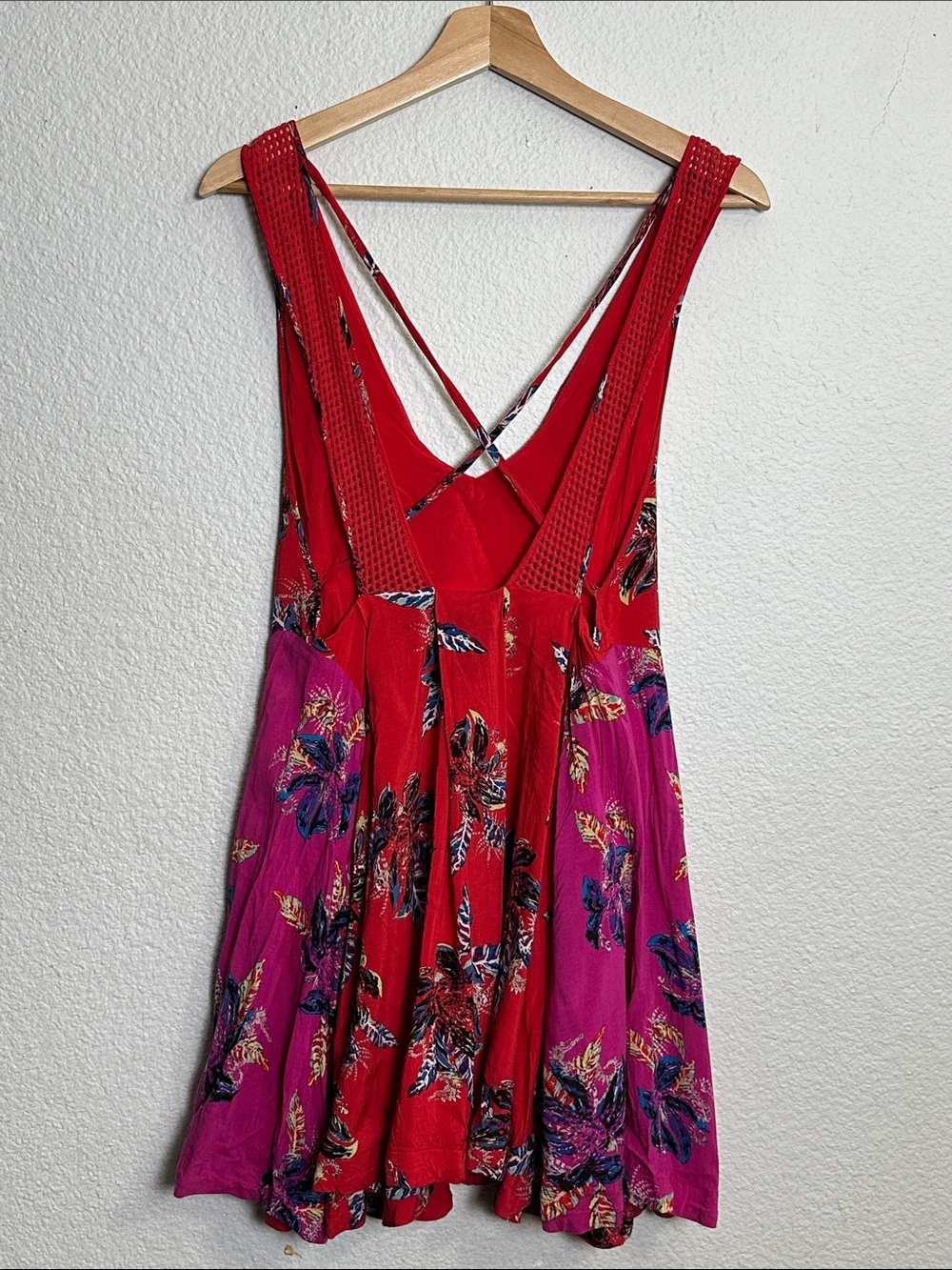 Free People Thought I Was Dreaming Red Floral Mini Dress Small Boho strappy back - Picture 3 of 11